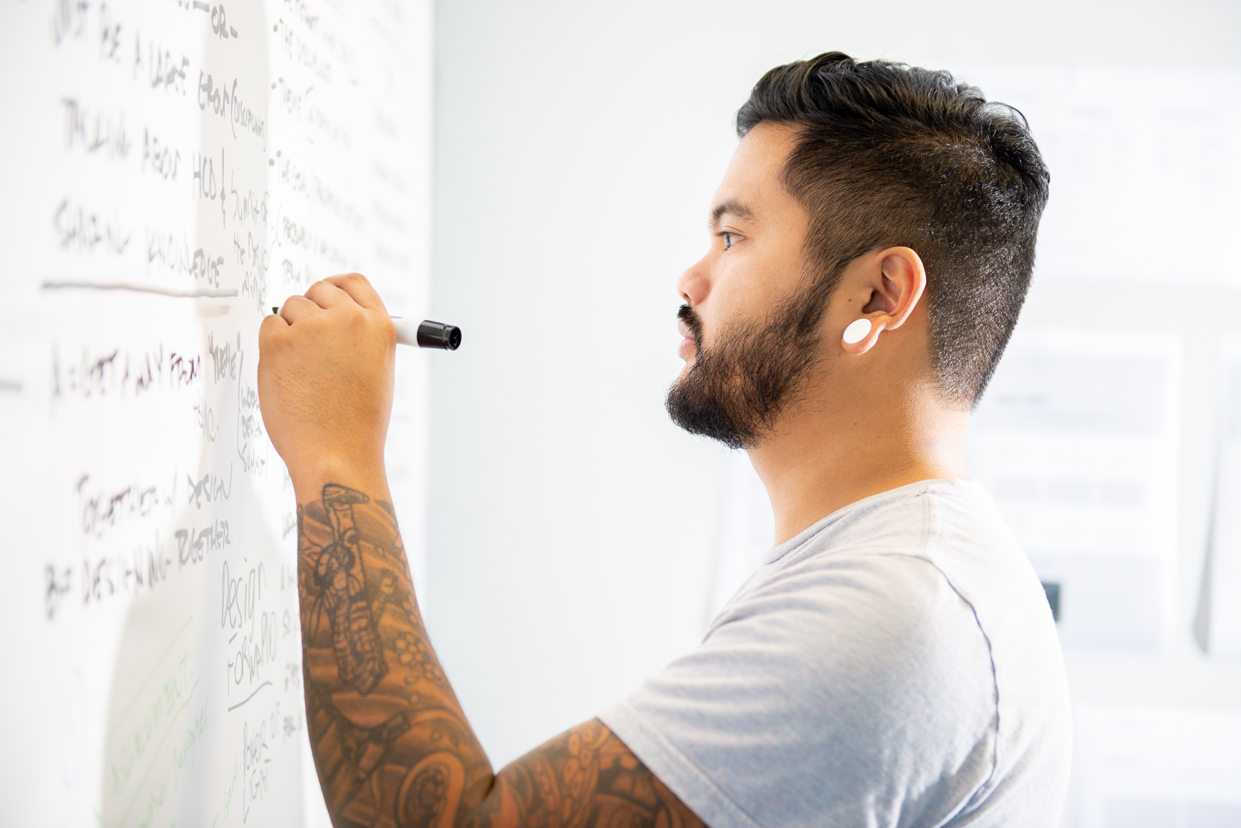 Advertising art director working on white board
