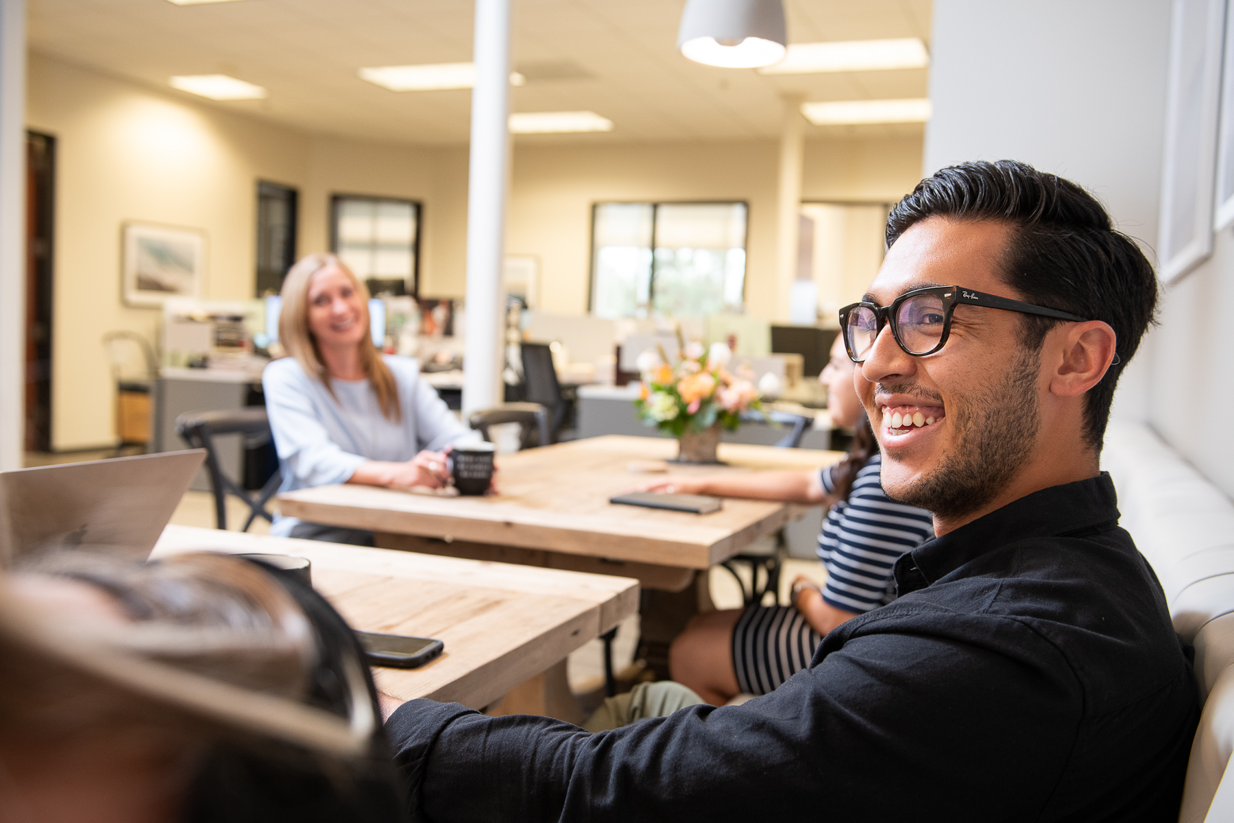 Coworkers on break in corporate setting